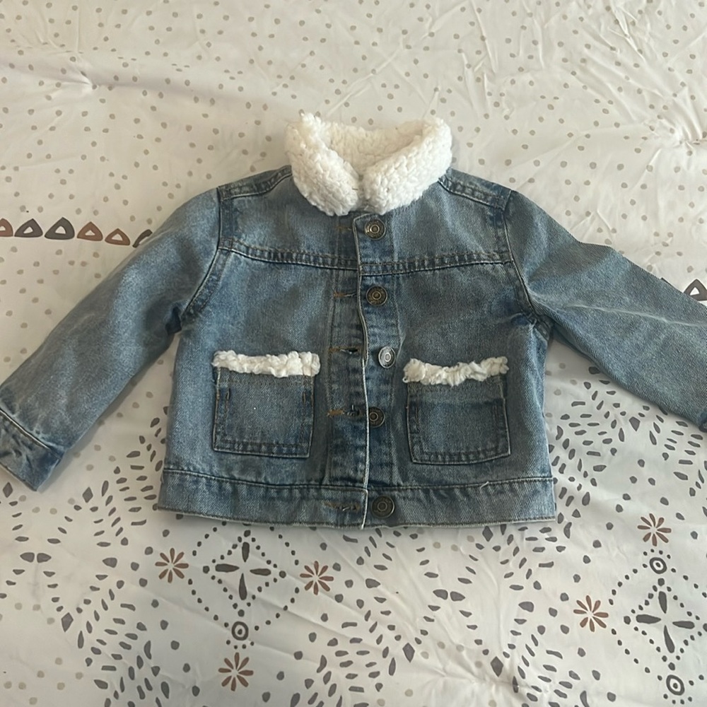 Toddler Girls Denim Jacket with Fur Collar